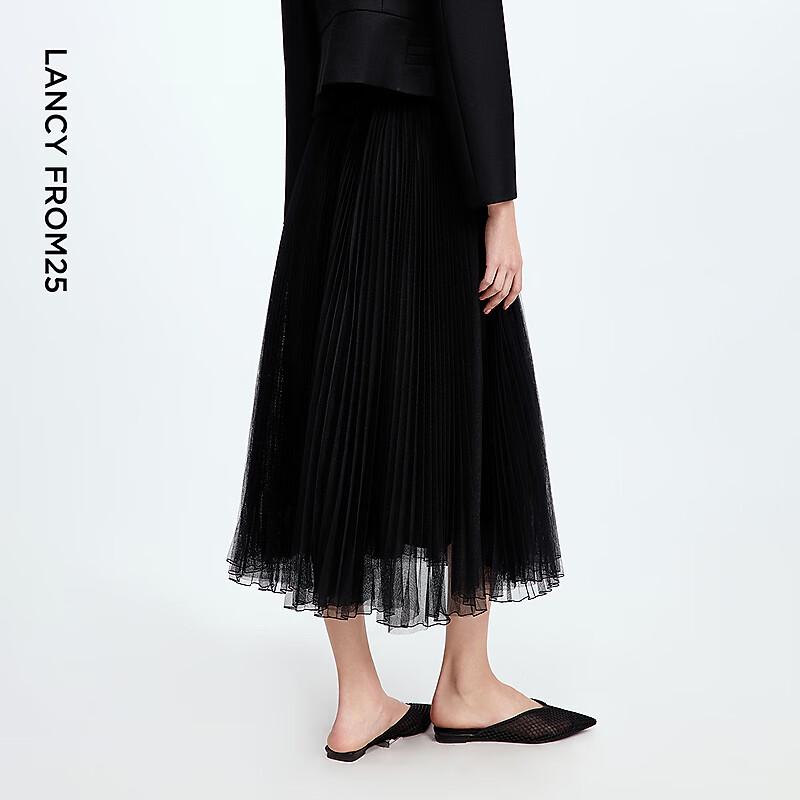 LANCY Flowy A-Line Pleated Mesh Midi Skirt