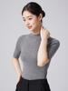 Pure Wool Women's Mid-Sleeve Autumn Sweater: Slimming Half-High Collar Bodycon Knitted T-shirt