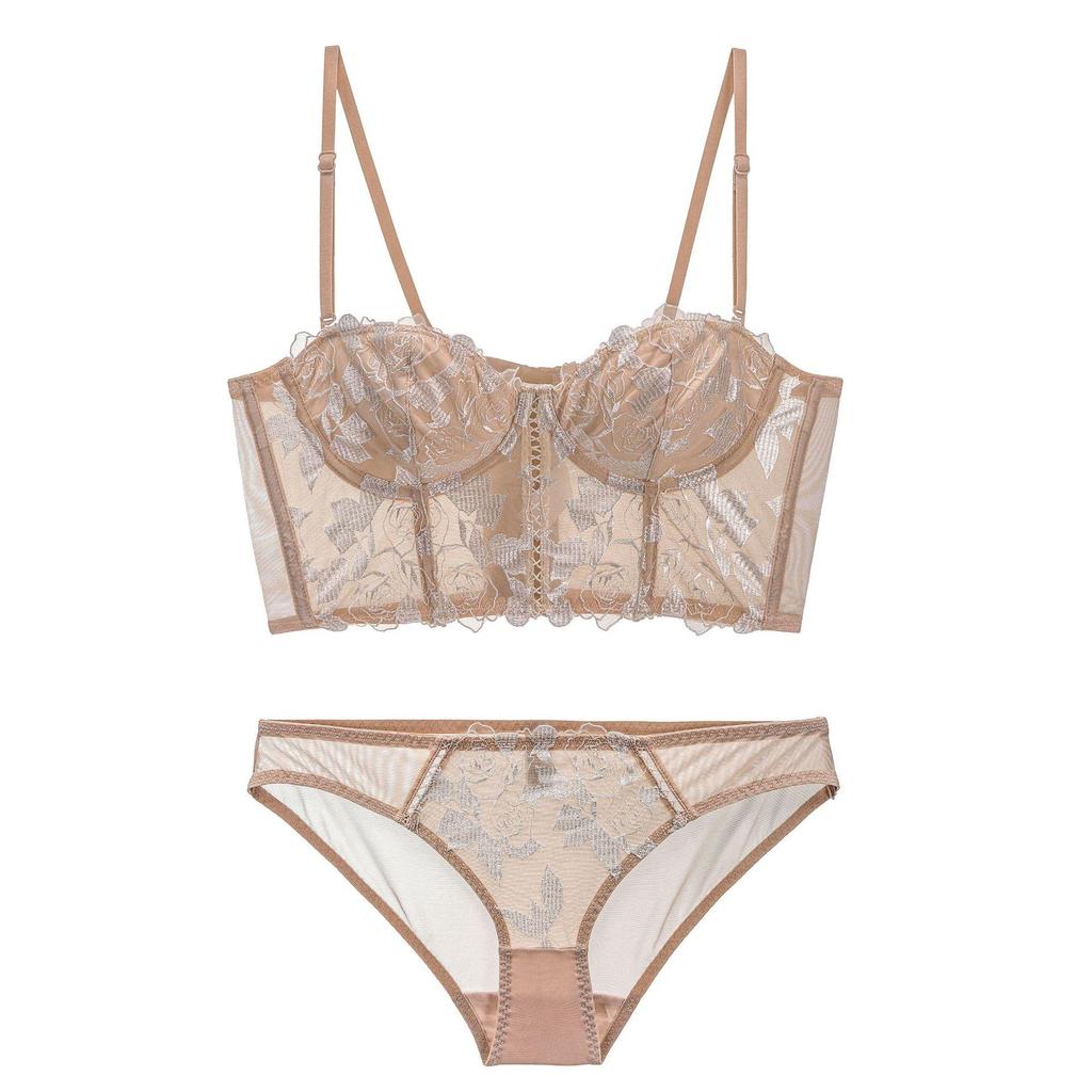 Rose Embroidered Lace Longline Bra Set