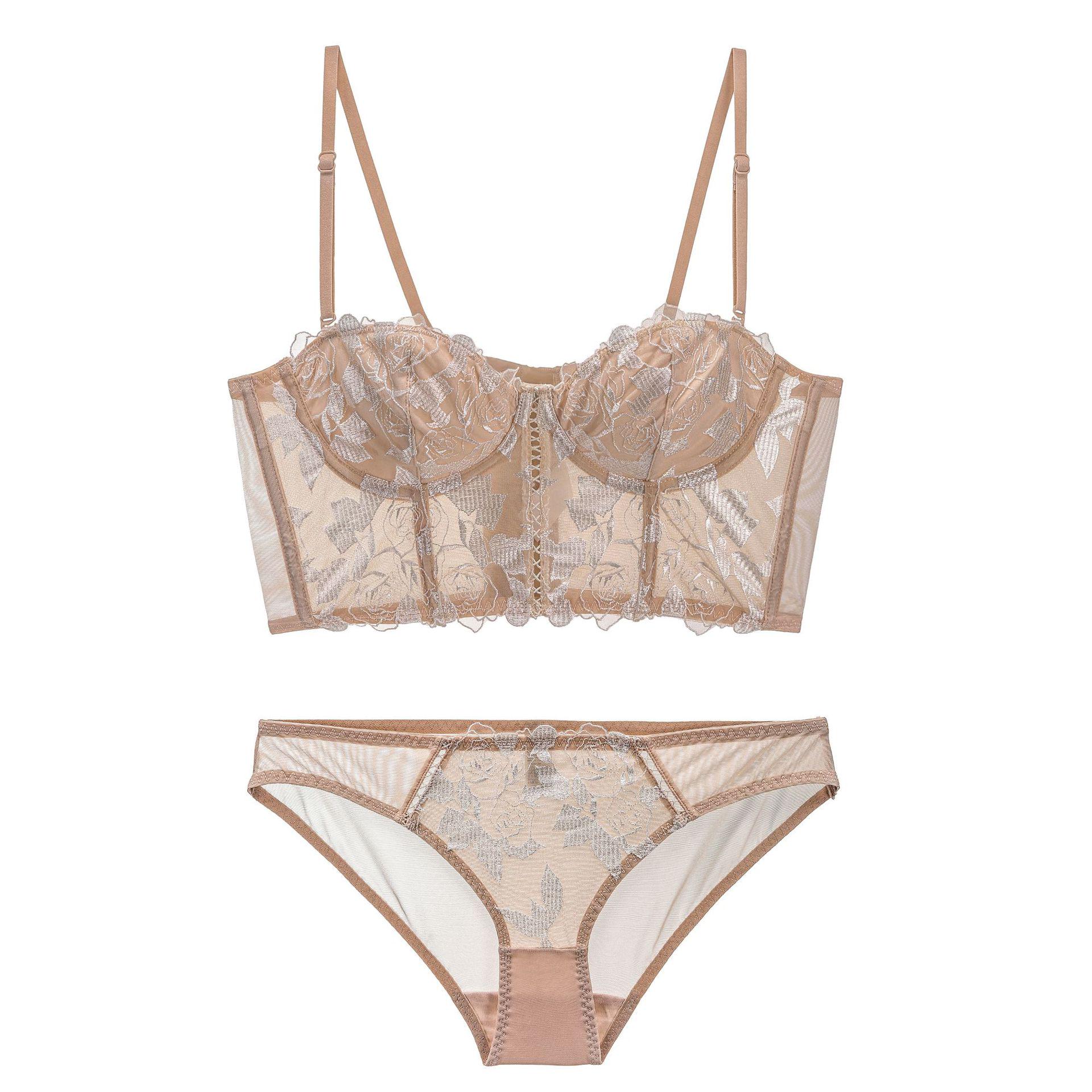 

Комплект длинного бюстгальтера из кружева с вышивкой «Розы» Briefs-S