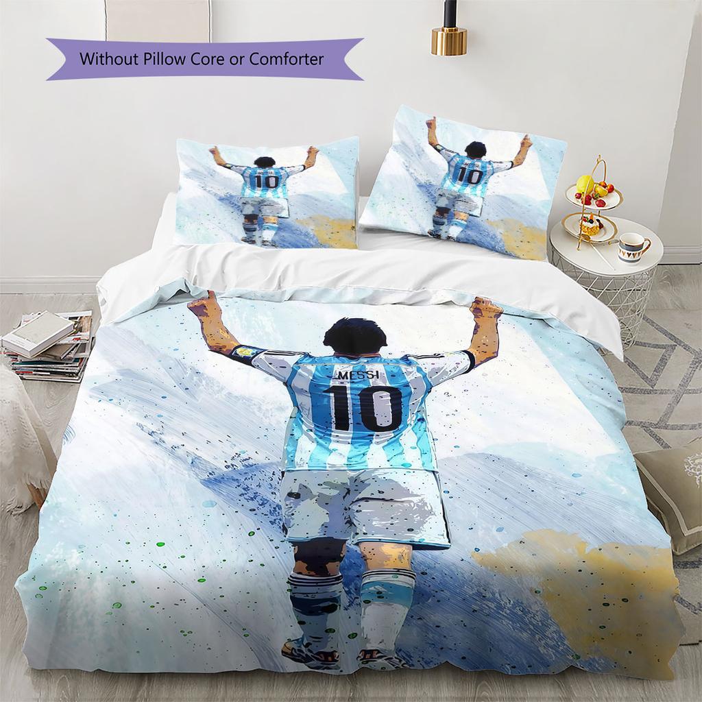 Leo Messi Pattern Bedding,Quilt Set Quilt Cover Pillowcase Home Birthday Gift(1 * duvet cover + 2 * pillowcase, without core)