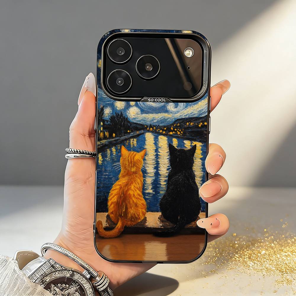 V-Van G-Gogh The Starry Night Phone Case For iPhone17,16,15,14,13,12,11,Pro,MAX Gray Matte Silicone Black Cover