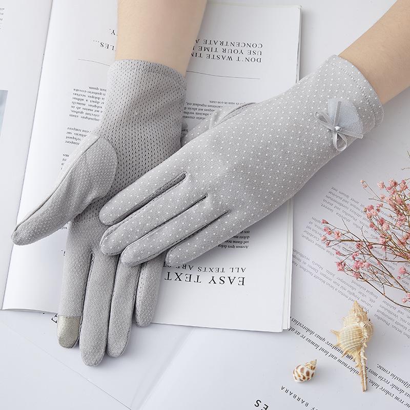Women’s Cotton UV Protection Gloves, Lace Summer Gloves, Breathable Touchscreen Anti-Slip Gloves for Driving Riding Outdoor Travel