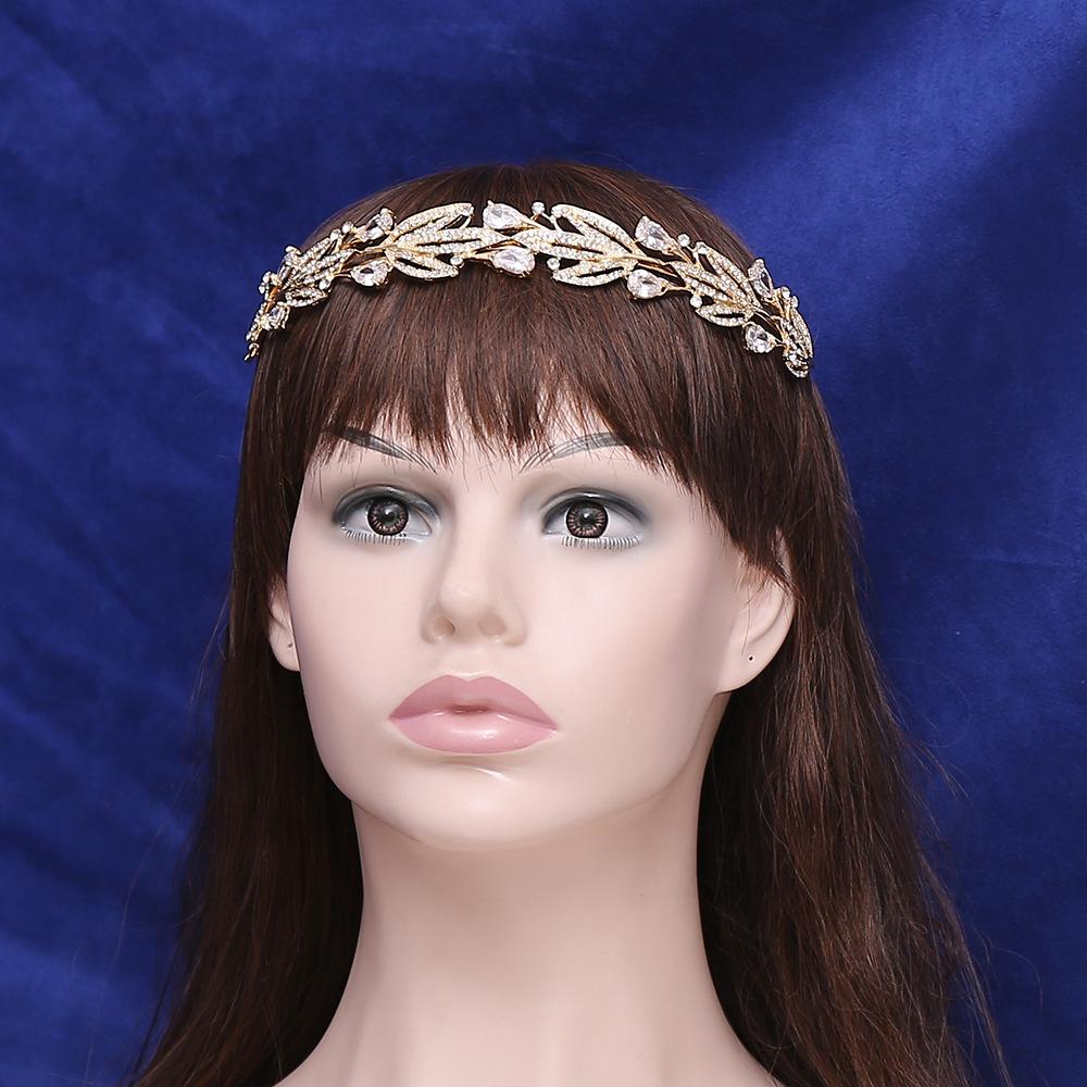 New zircon bridal crown leaf alloy atmospheric wedding headwear rhinestone princess wedding hair accessories