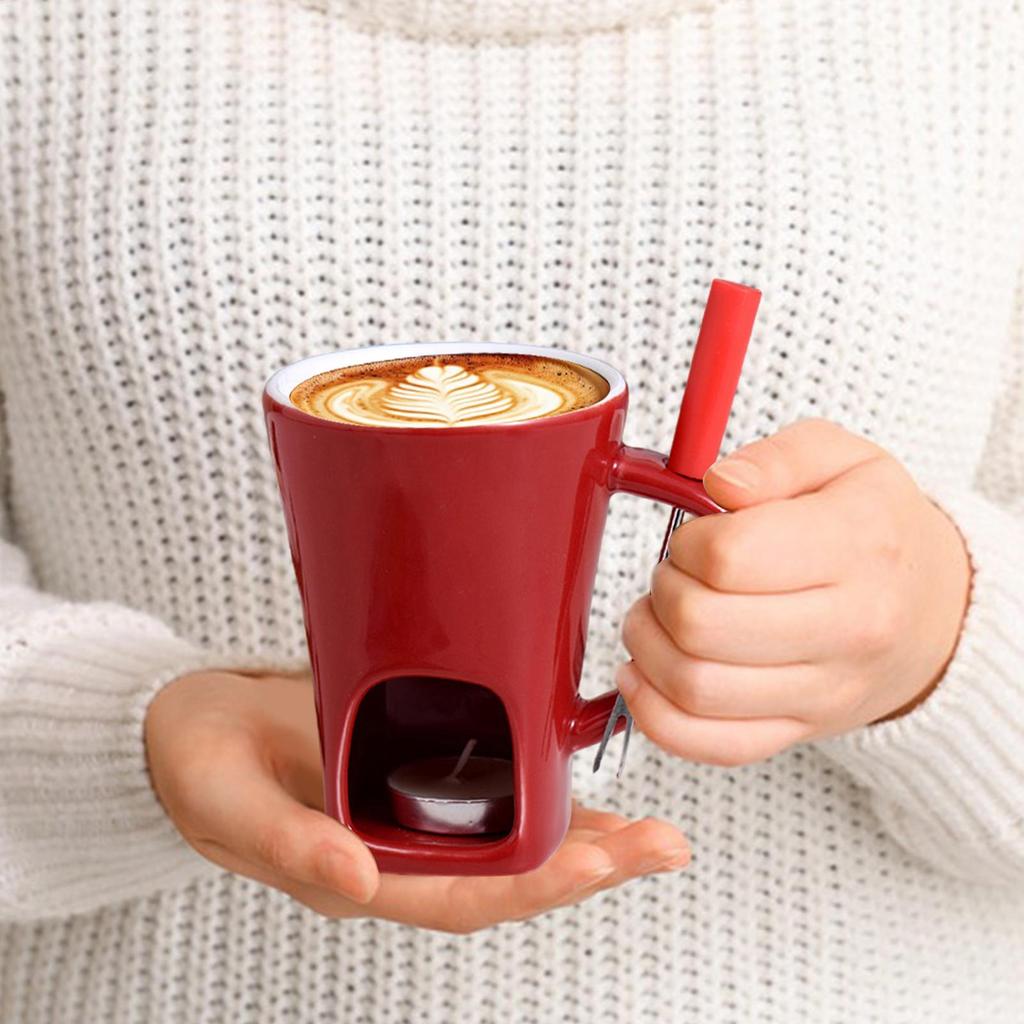 Mini Chocolate Fondue Mug Set With Fork And Candle Fondue Pots Cheese Ice Cream Fondue Maker Kit Butter Melter Cup Small Warmer