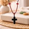 Cord Necklace Gemstone Pendant – Black Agate Cross