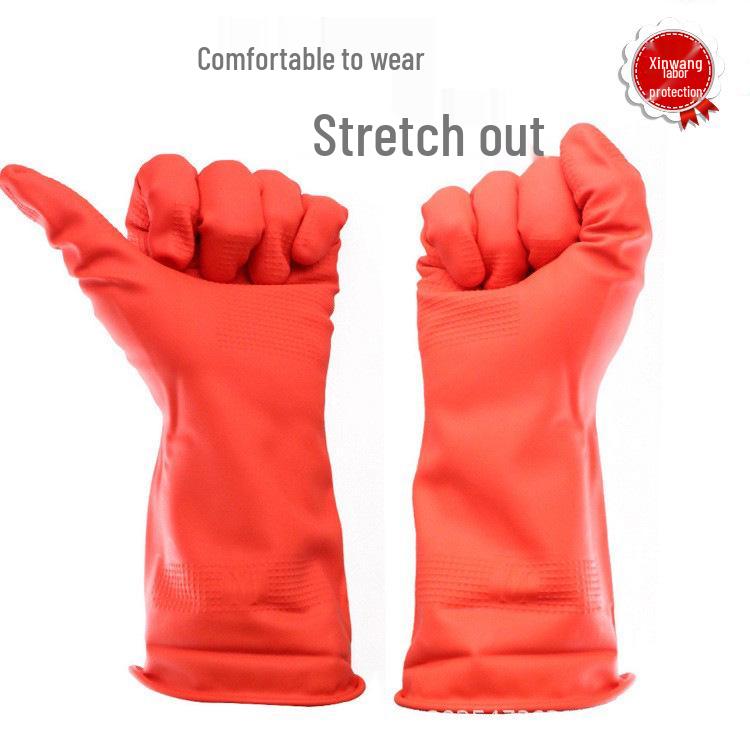 Black Extra Long & Thick Acid/Alkali-Resistant Rubber Gloves - Waterproof & Durable for Industrial Use
