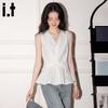 Fingercroxxit French V-Neck Hollow Out Sleeveless Waist-Cinching Top