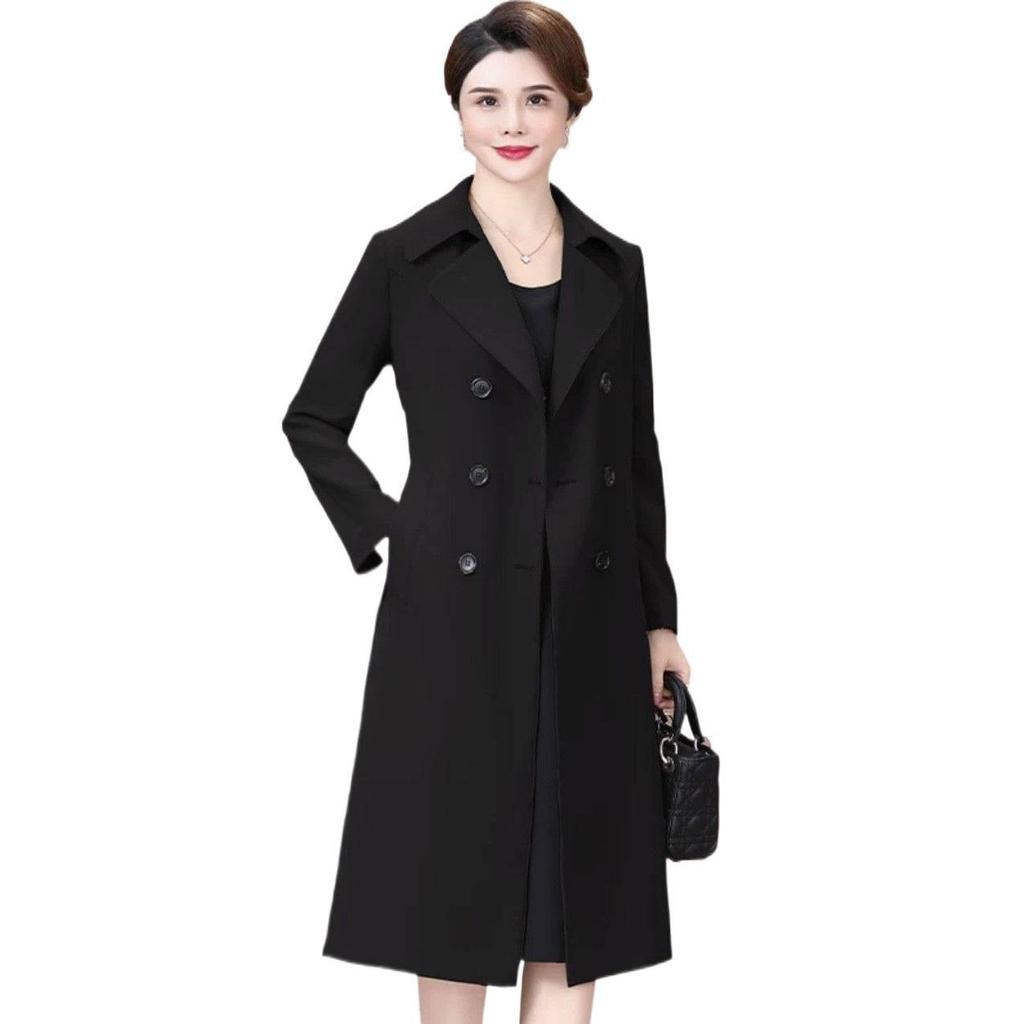 Elegant Spring 2025 Women's Mid-Length Trench Coat for Elderly Ladies