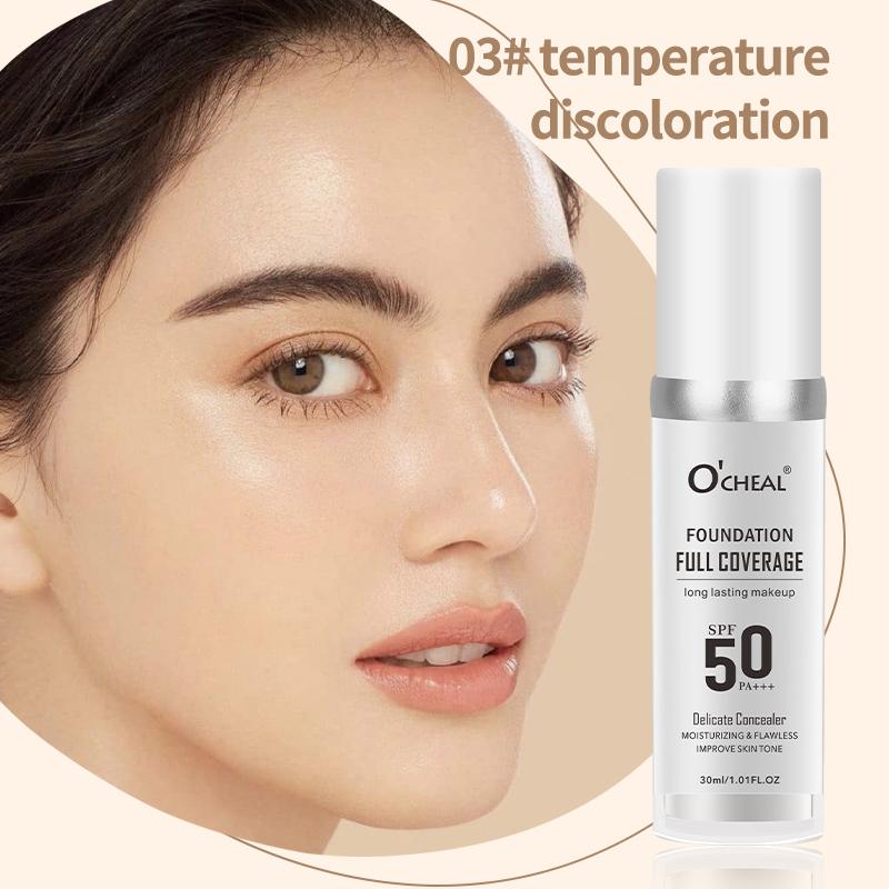 

O‘CHEAL 50PA+++ Liquid Foundation Cream Lasting Coverage Makeup Concealer Moisturizing Bright Skin Tone Hydrating Beauty Cream