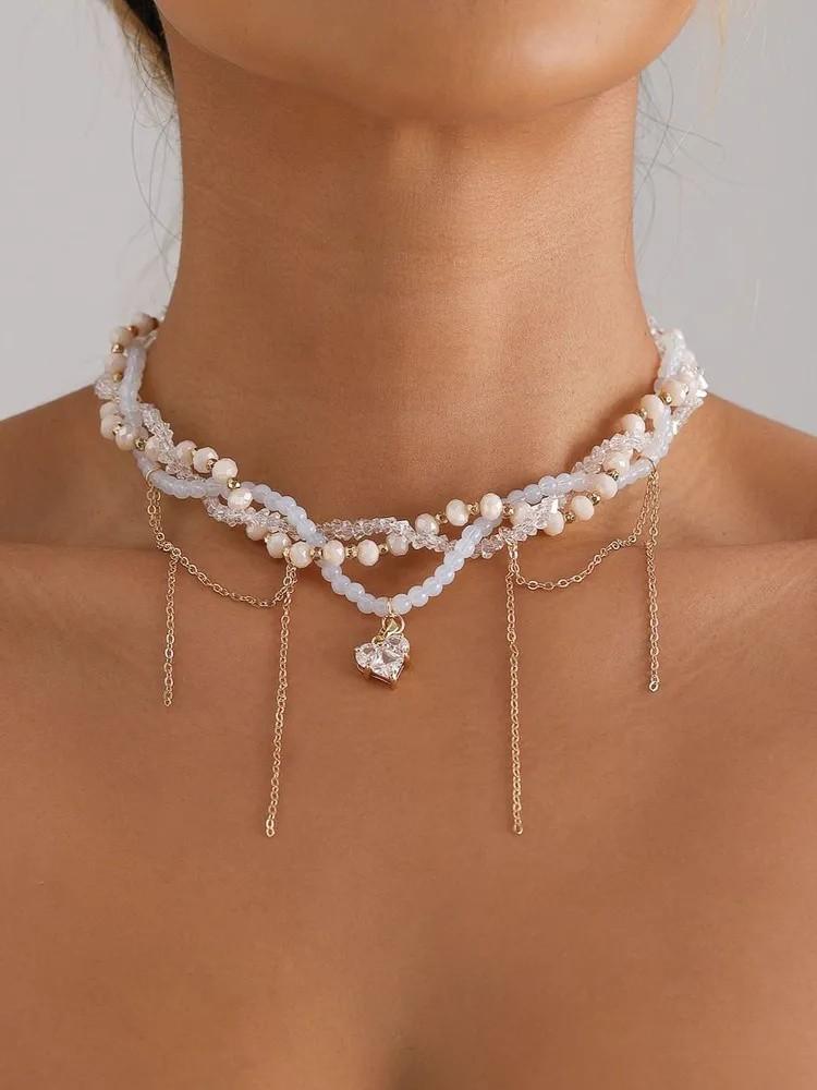 Punk Gothic Five-pointed Love Tassel Leather Cord Clavicle Chain Sweet And Cool Hot Girl Necklace