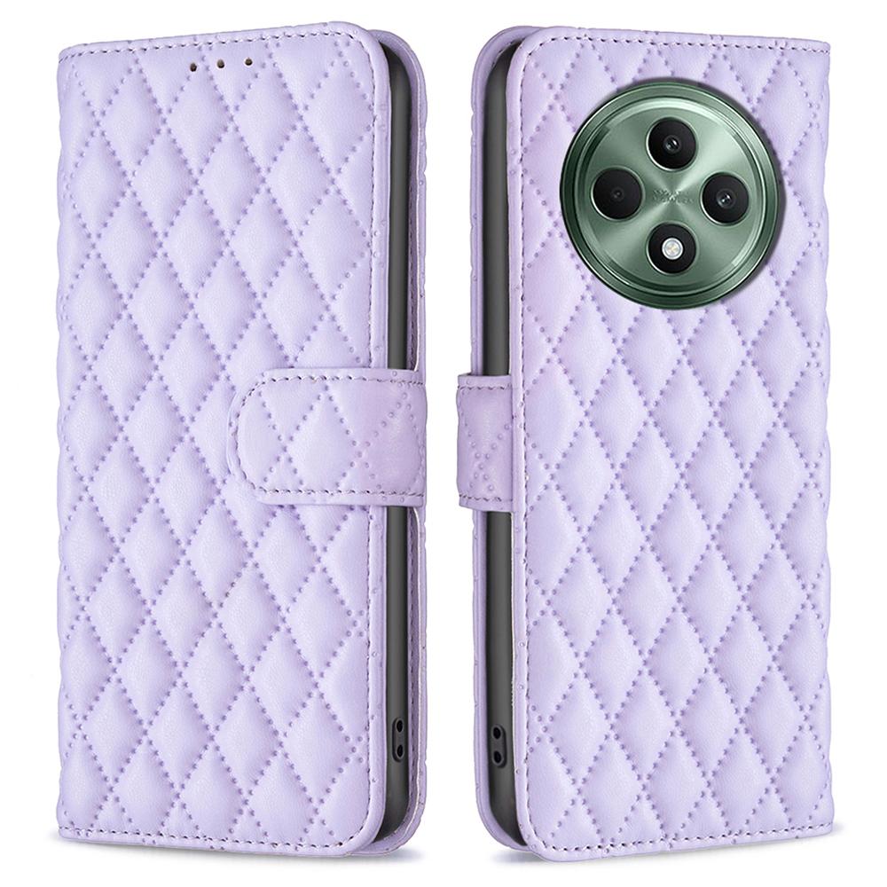 

BINFEN COLOR BF Style-14 Для Oppo Reno12 F 5G Чехол-кошелек Ромбовидный Чехол для телефона из ПУ кожи Purple