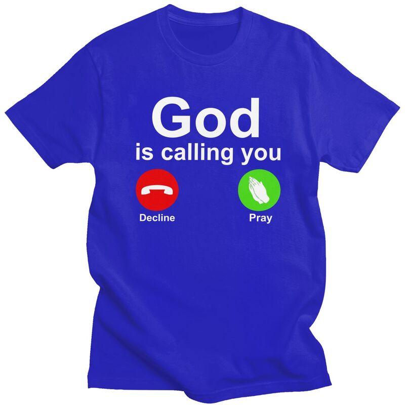 Camisetas Personalizadas para Hombre 'Dios Te Está Llamando' Rechazar o Rezar Manga Corta Camiseta Casual Camiseta Ajuste Holgado Camisetas 100% Algodón Regalo