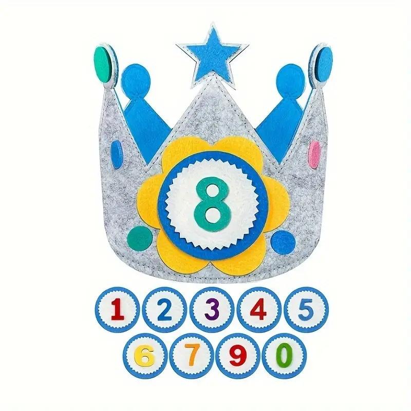 Felt Birthday Crown Durable Interchangeable Numbers Crown Adjustable Size Children Day Gift For Girls Boys Birthday Party Decor