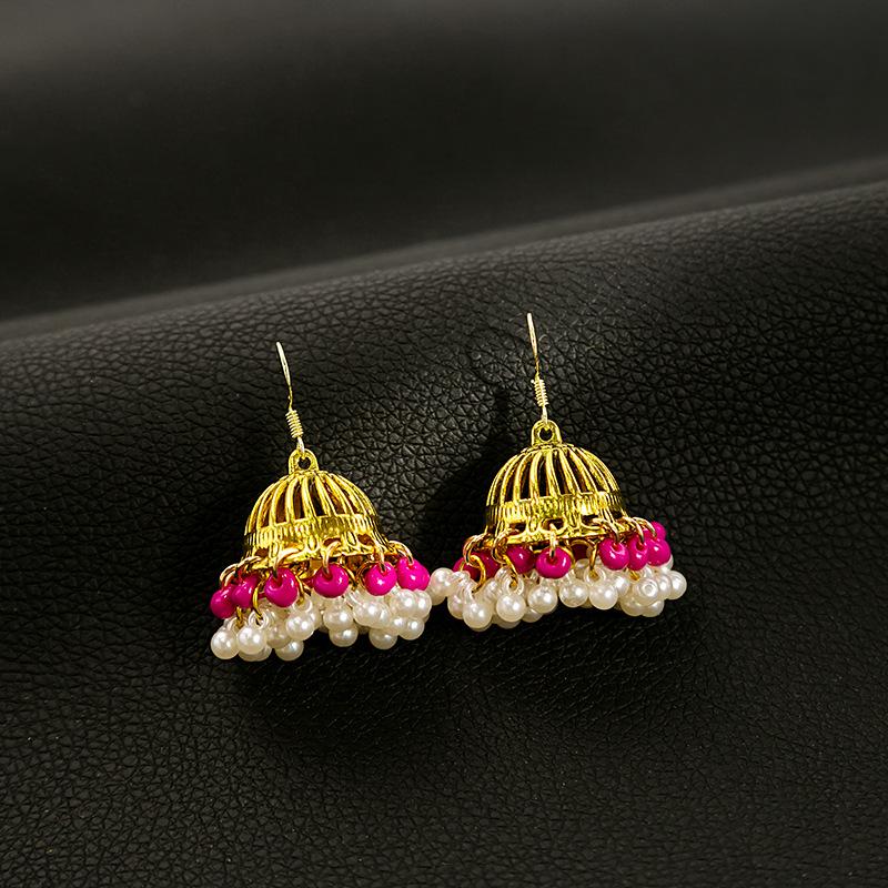 

Богемні сережки-пусети Срібна голка: Страз, Китиця, Перлина, Вінтажний Етнічний Дизайн у Формі Дзвоника