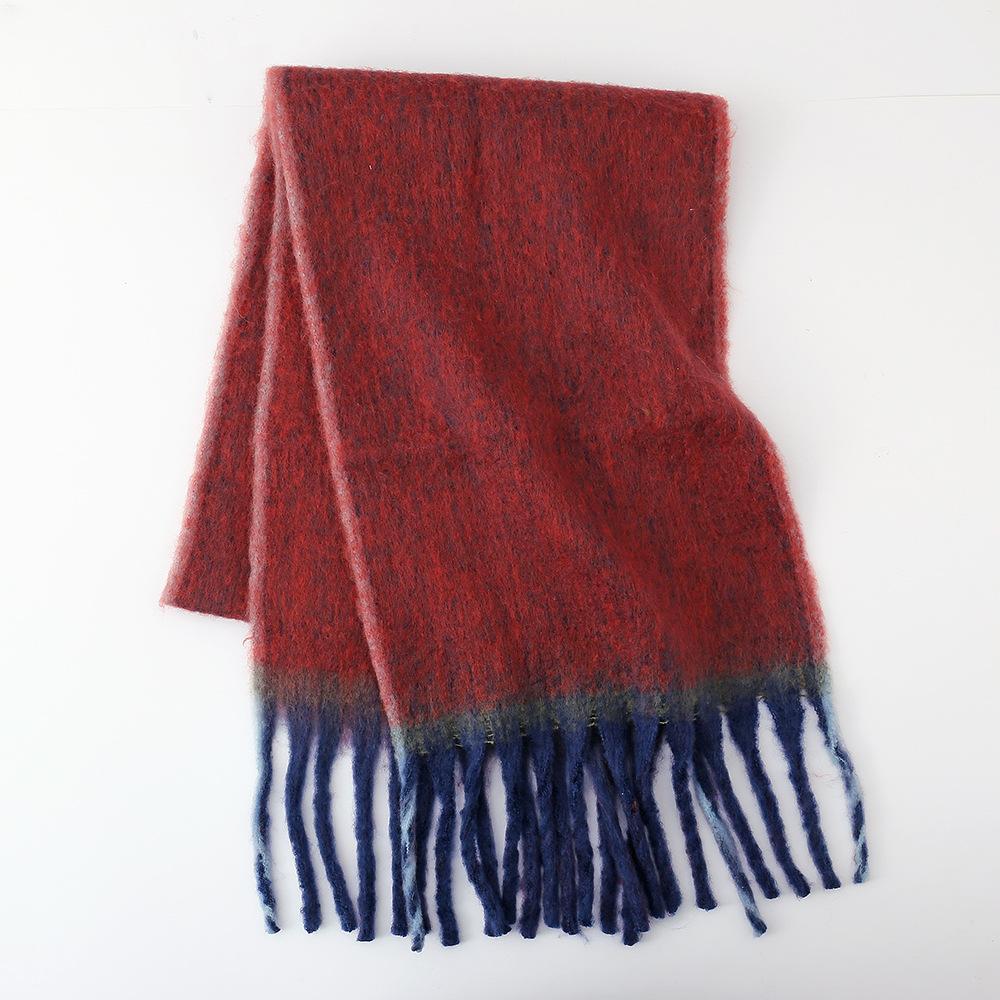 Solid color wicker edge beard mohair scarf women's winter thickened loop yarn warm student shawl
