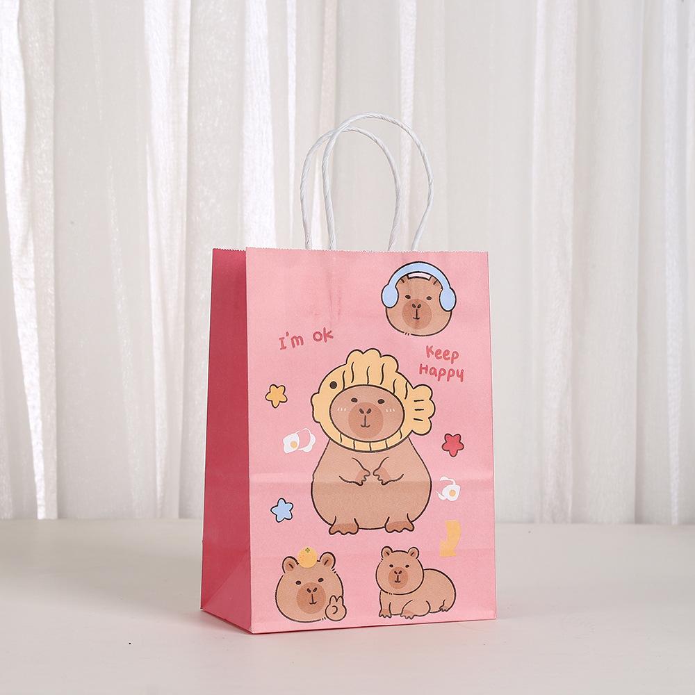 

12/24PCS Cute Animal Capybara Theme Paper Gift Packing Bags Cartoon Candy Shopping Bag for Kids Birthday Baby Shower Party Decor 12pcs&15x8x21cm