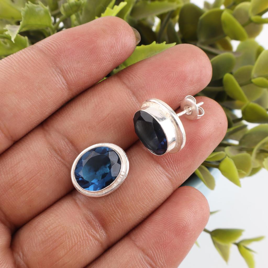 London Blue Topaz Jewelry, 925 Solid Sterling Silver Earrings, Handmade Gemstone Jewelry Earrings For Memorial Day