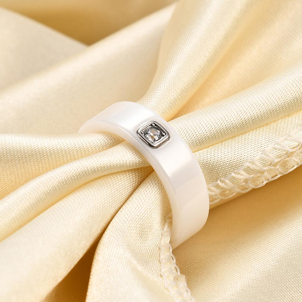 6mm Black/White Ceramic Rings for Women Dazzling Cubic Zircon Stainless Steel Engagement Wedding Ring Fashion Jewelry