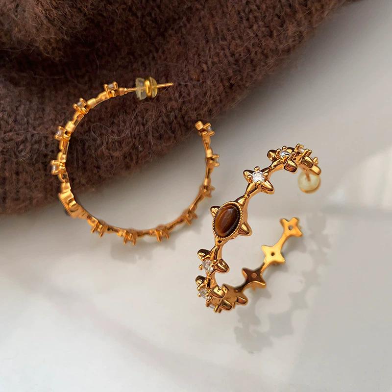 Европейские и американские натуральные тигровый глаз четырехконечная звезда большие серьги, преувеличенные и уникальные серьги Maillard.