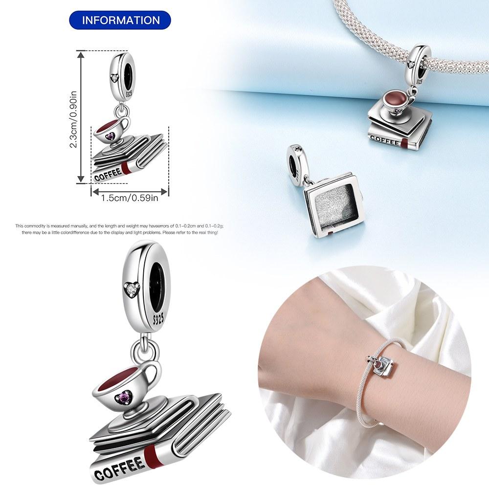 Coffee Book Pendants Copper Colors Charm Beads Fit Original Charms Bracelet Beads For Women Jewelry Making Gifts