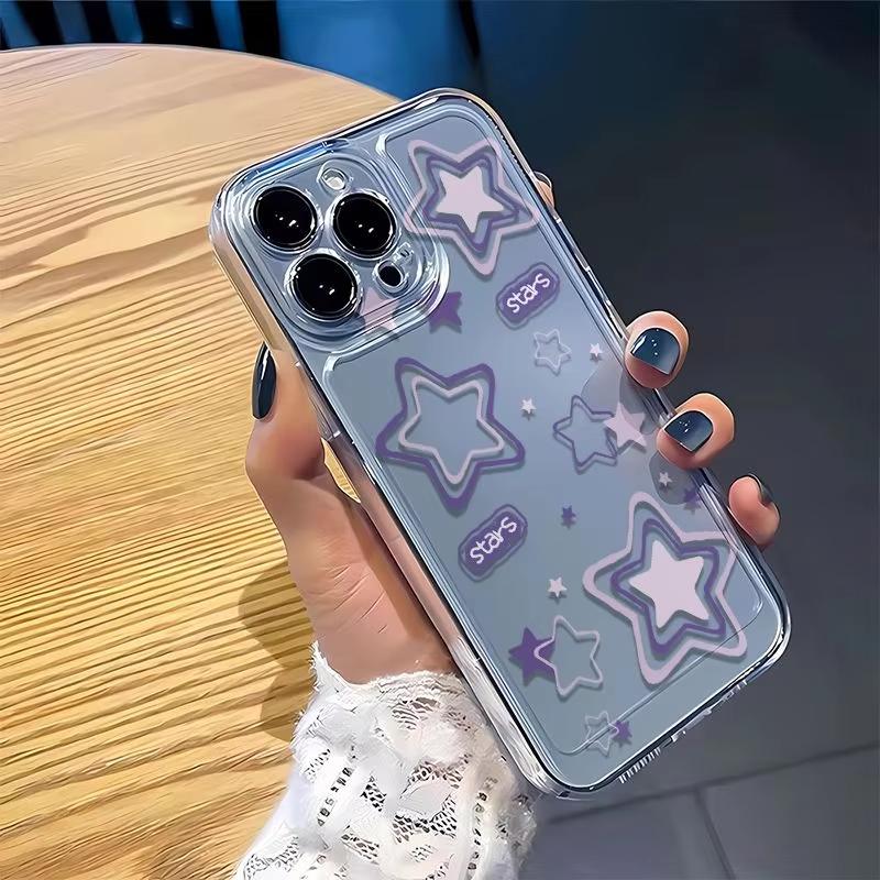 English Purple Star Transparent Phone Case For iPhone 17 16 Pro Max 15 14 13 Mini 12 11 X XR XS 17 Air 16E 15 Plus Soft Cover