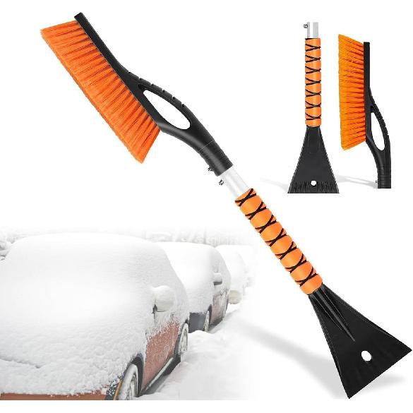 27" Car Snow Brush And Ice Scrapers For Car Windshield, 2-In-1 Detachable Ice Scraper And Brush For Car With Ergonomic Foam Handle, Suitable For