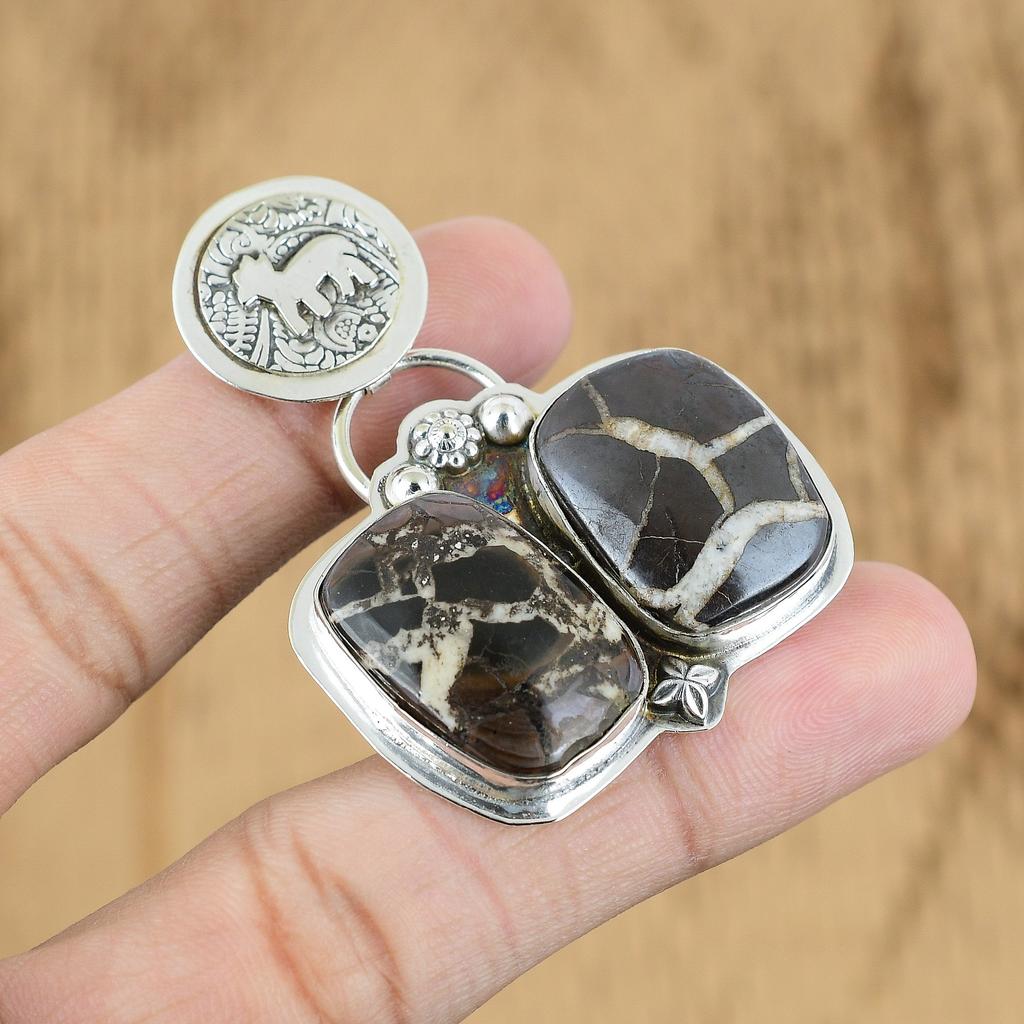 Moroccan Mud Crack Fossil Stone Sterling Silver Daughter Wedding Pendant Jewelry