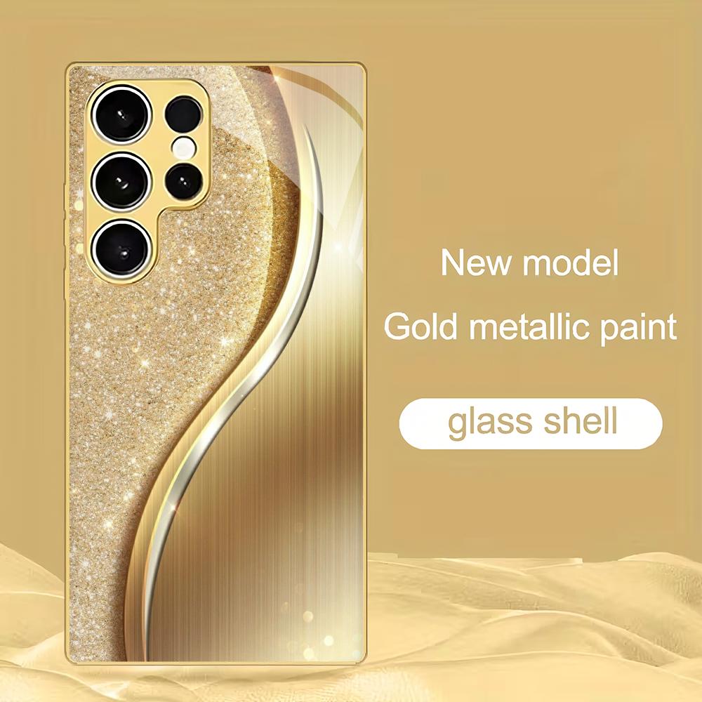 

Minimally textured gold plated glass phone case suitable for Samsung Galaxy S26 S25 S24 S23 S22 S21 S20FE/Ultra/Plus5G anti drop GalaxyS24FE