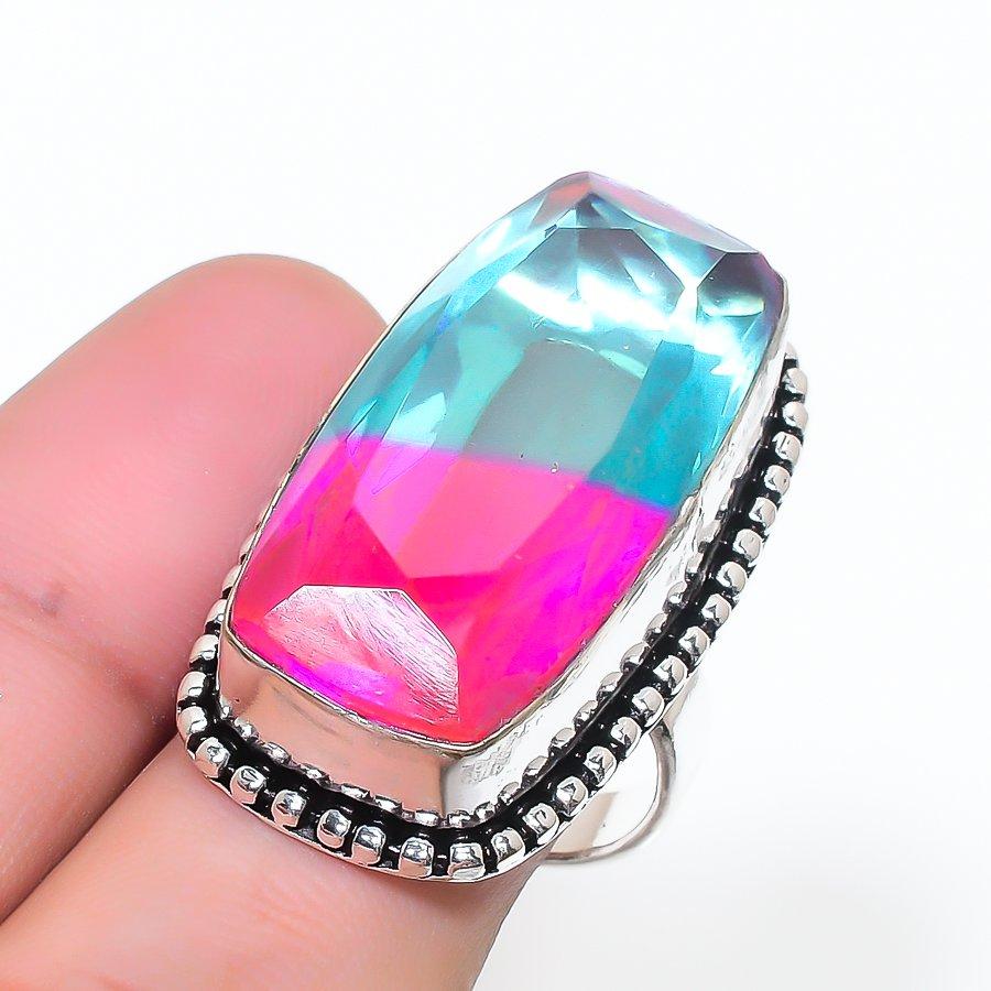 Natural Bi-Color Tourmaline 925 Sterling Silver Jewelry Ring Size 7 AR-16972