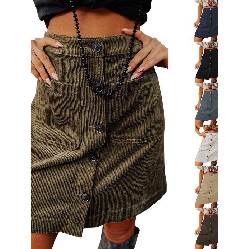 Solid Color Buckle Belt Pocket Waist Skirt Solid Buckle Sheath Skirt