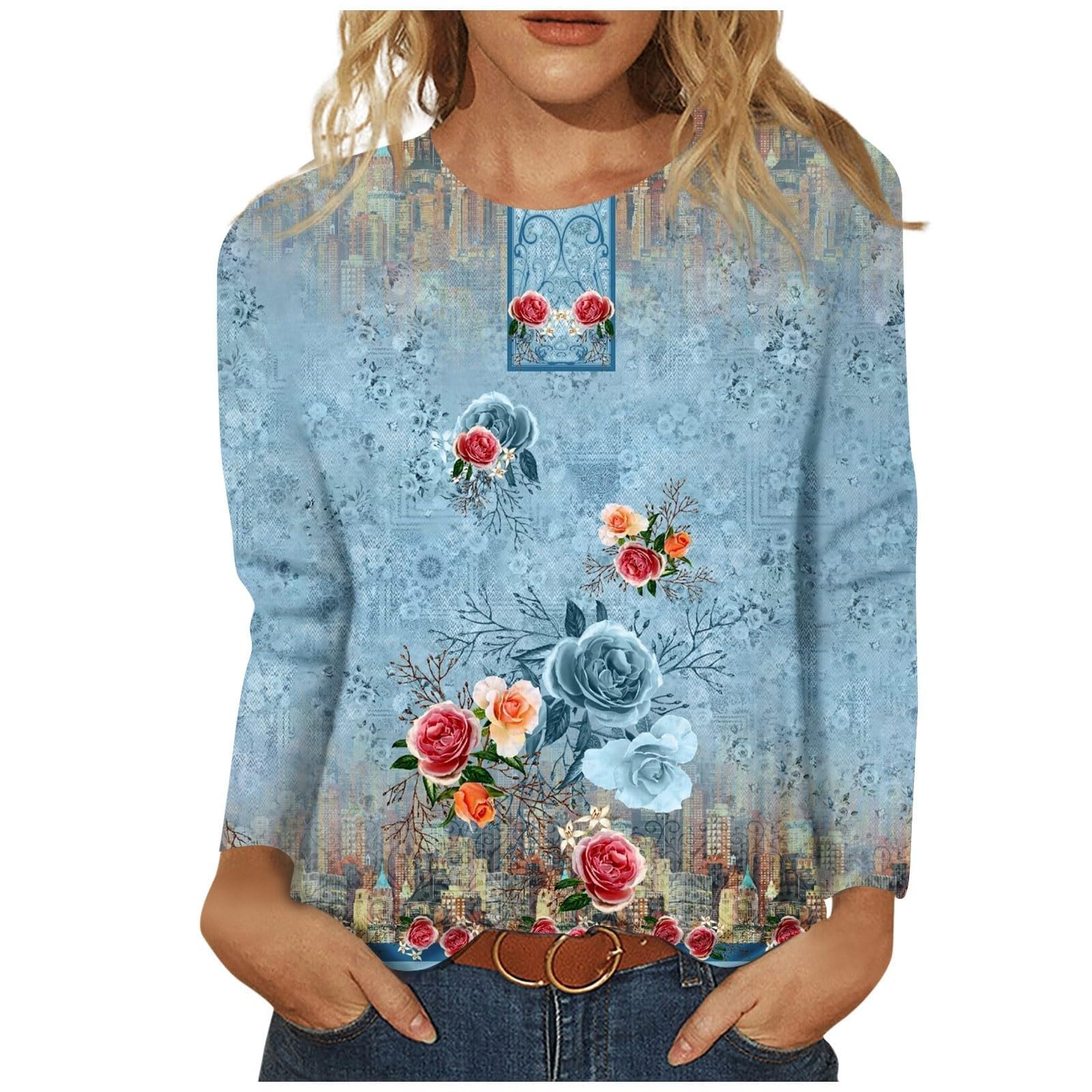 

Women s 3D Printed Retro Floral Print T-shirt Fashion Long Sleeve Round Neck Regular Tops Holiday Weekend Spring Autumn S