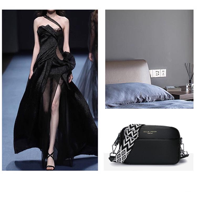 Crossbody-Tasche aus echtem Leder mit breitem Riemen - Damen Casual Klein Quadratisches Design