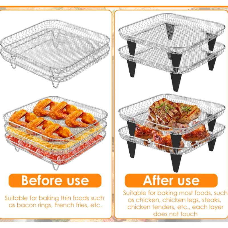 3pcs stainless steel air fryer rack, stackable food dehydration tool, can cook multiple types of food at once