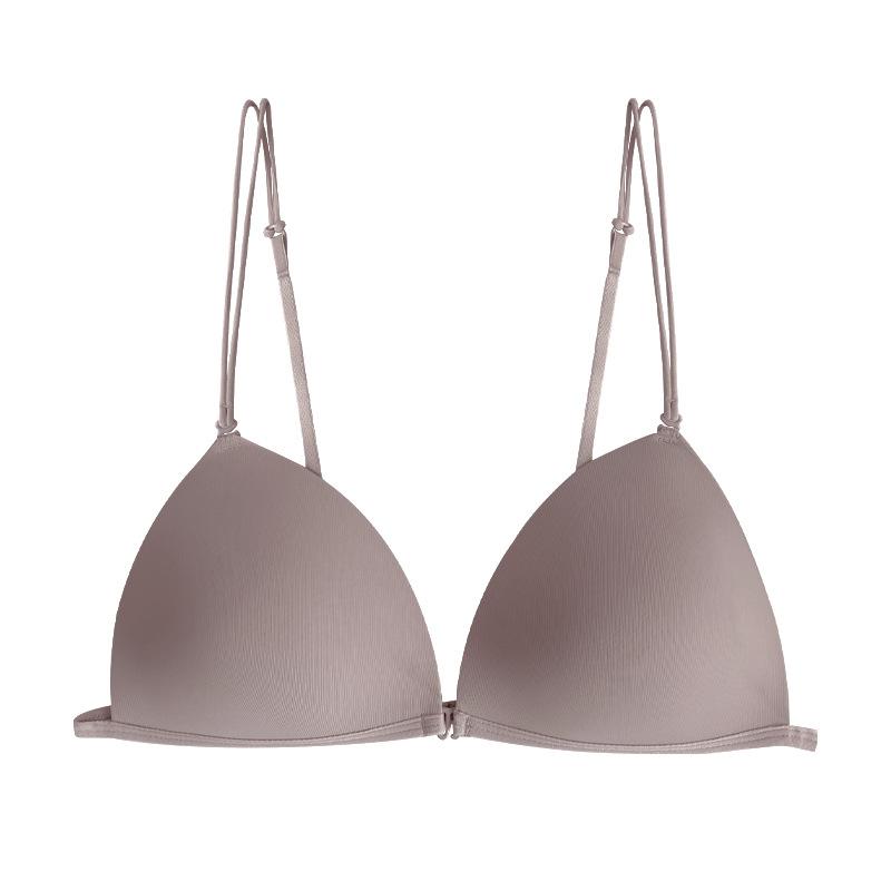 Summer Sexy Underwear Women's French Small Breasts Gather Without Steel Ring Bra Thin Strap Smooth Front Buckle Beautiful Back Underwear