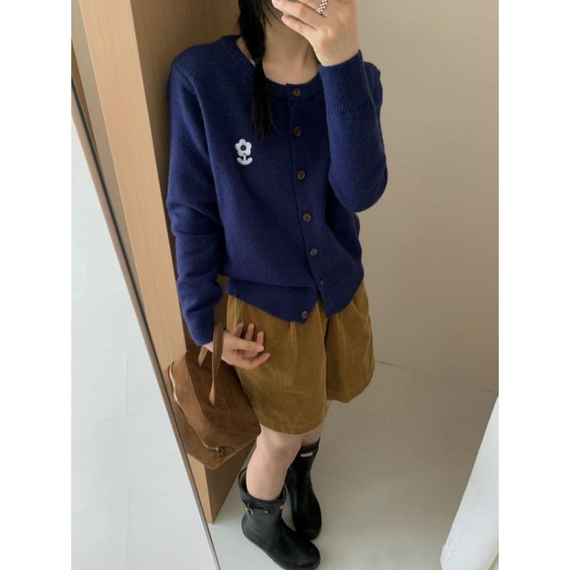 Einfacher und vielseitiger Rundhals einreihiger Strickcardigan Damen Herbst Freizeit locker weicher wachsiger Pullover Jacke Oberteil