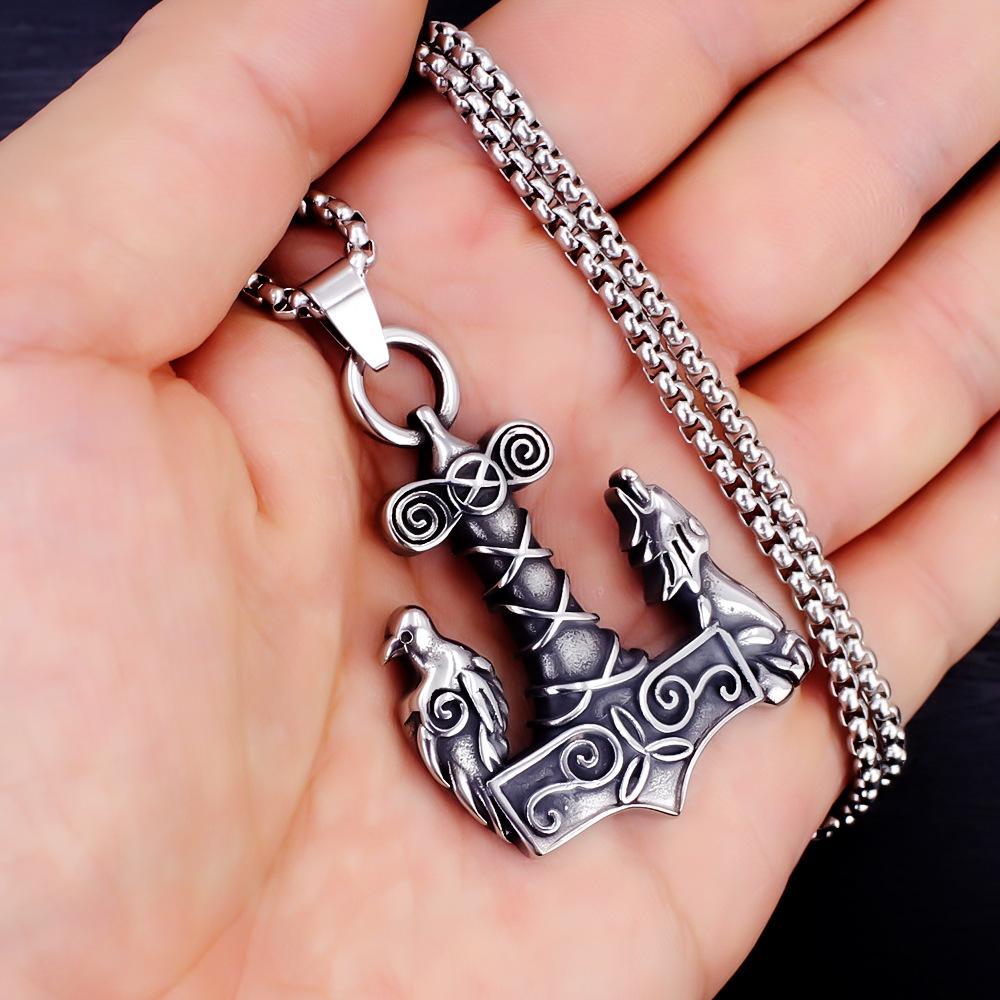 Necklace Nordic Viking Thor Wolf Odin Wolf Head Anchor Trend Pendant
