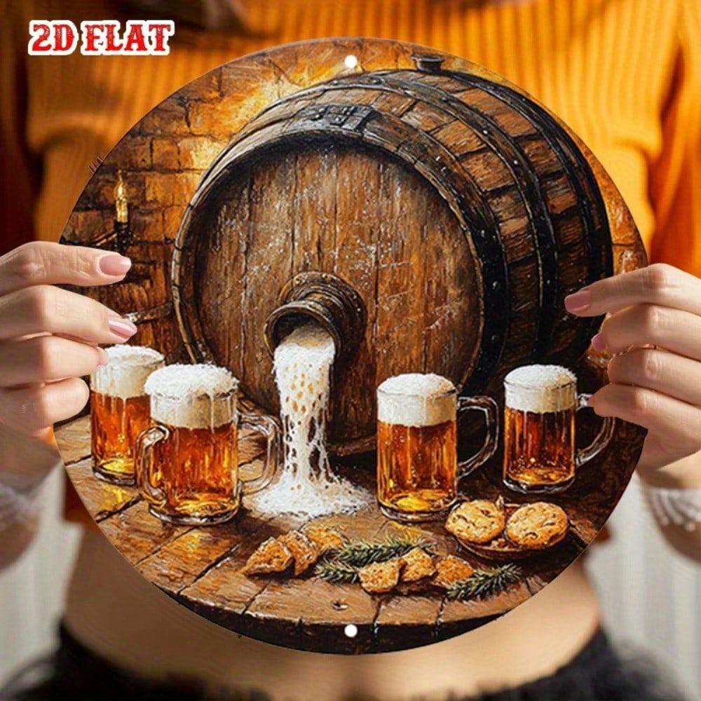 1 szt. Okrągły Beczka Piwa Metalowy Znak Dekoracja Ścienna Rustykalny Wystrój Pubu do Domowego Baru Kawiarni Garażu
