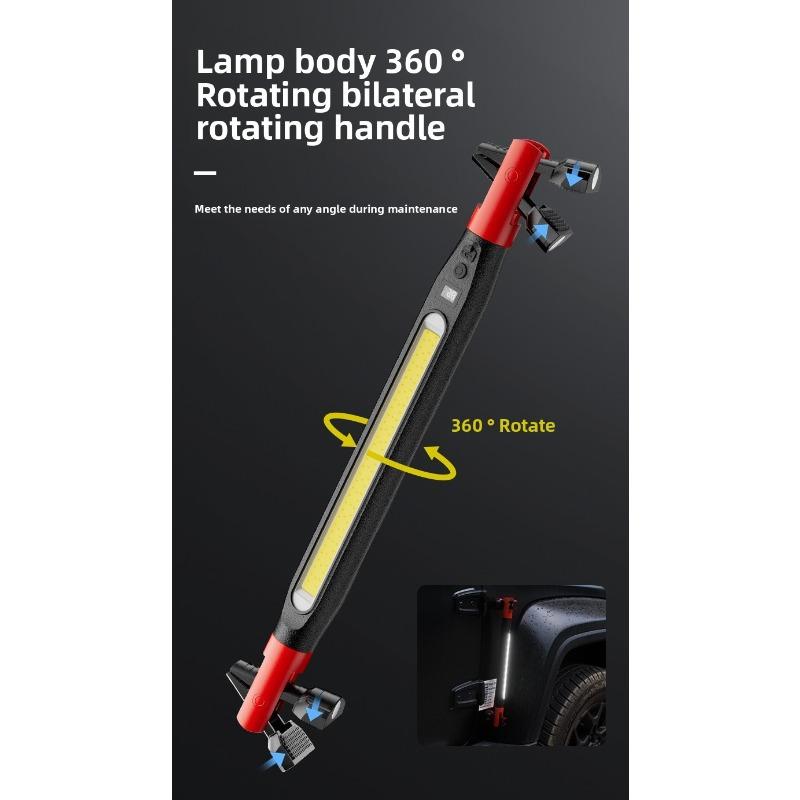 LED COB Flashlight Work Light: Magnetic, Dual Hooks, Foldable Rotatable, Rechargeable, Long-Runtime Outdoor Emergency Light