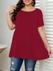 Europejski i Amerykański Damski T-shirt Plus Size Jednolity Kolor Okrągły Dekolt Krótki Rękaw - 2026 Nowy Luźny Model Wyszczuplający