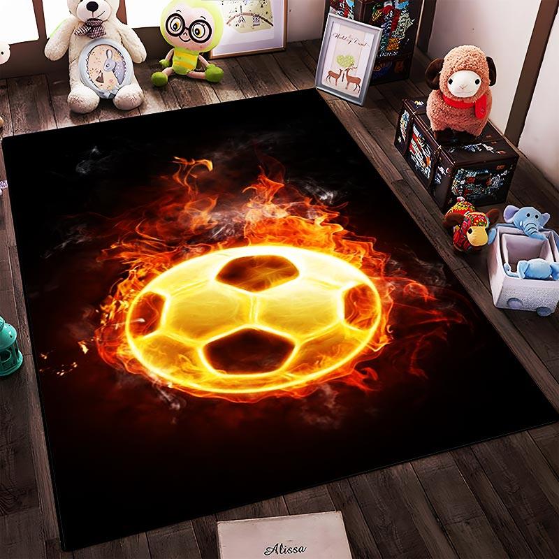 "Fiery Soccer Ball Design Carpet for Living Room, Modern Style Rug" Suitable for use as an anti-slip for living room bedroom sofas