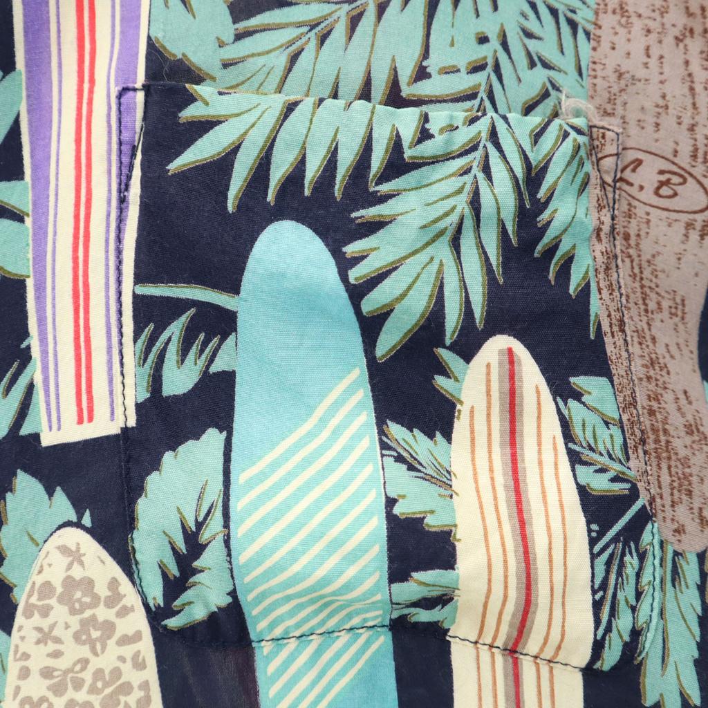 EDWIN Surfboard Pattern Short Sleeve Aloha Shirt XL Navy Open Collar Men's Used