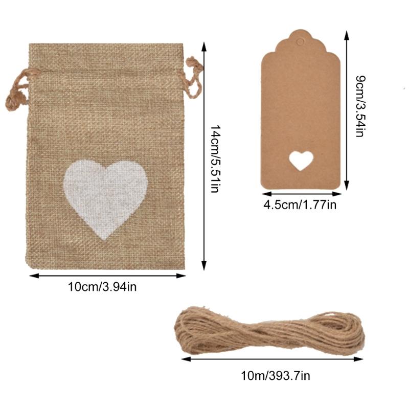 Pack of 51 Love Heart Burlap Bags Stylish Gift Packaging Bag Fashionable Storage Bag for Jewelry and Small Treasures