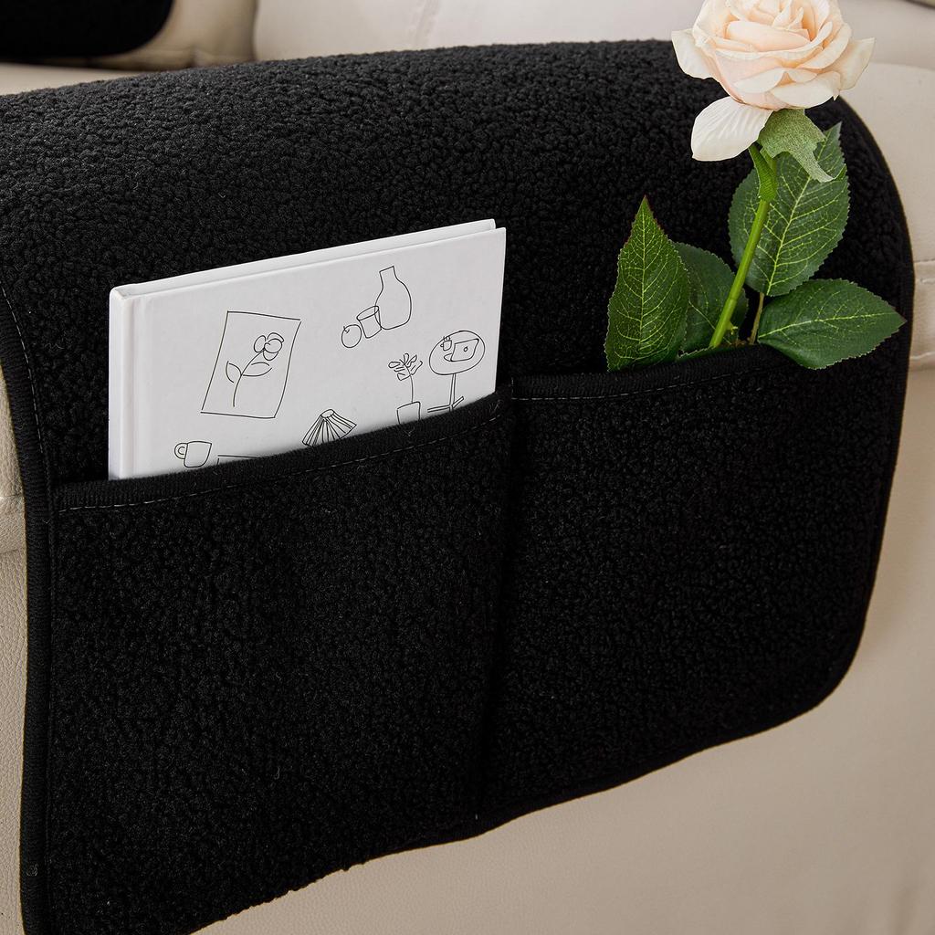 Lambswool Sofa Armrest Pad Set with Storage Pocket (3-Piece)