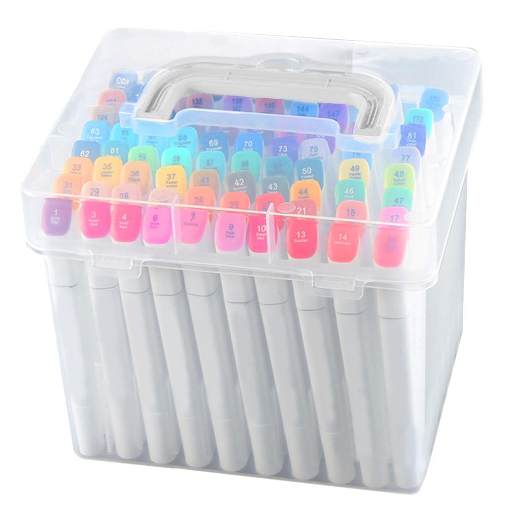 Large Capacity Marker Pen Organizer for Case Hard Plastic Box with Snap Lid Waterproof Portable for Kids Student 80 Slot