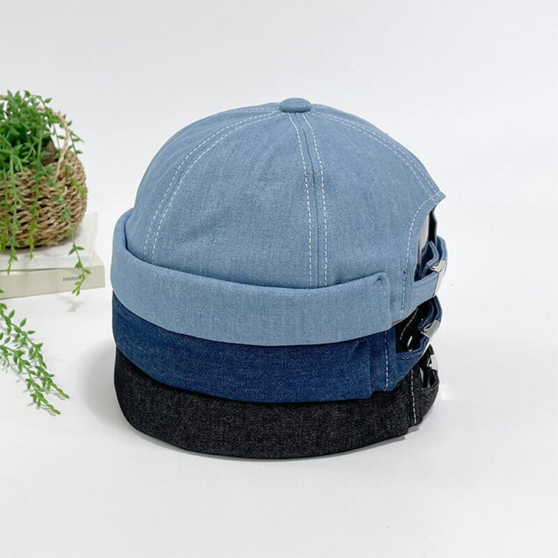 Men s and Women s Roll-up Stitch Peaked Round Hat C7200_Black