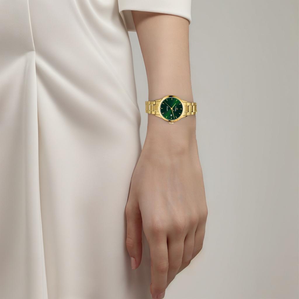 TITONI Plum Blossom Airmaster Series Automatic Mechanical Movement 50 Meters Watch Swiss Watch 29mm Green Dial Stainless Steel Strap 23733 G-673