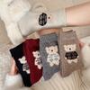 Wollsocken Kinder Mittelhohe Socken Saison Warm, Geraut und Verdickt, um warm zu halten Niedliche Cartoon-Beflockte Bärenstrümpfe Damen