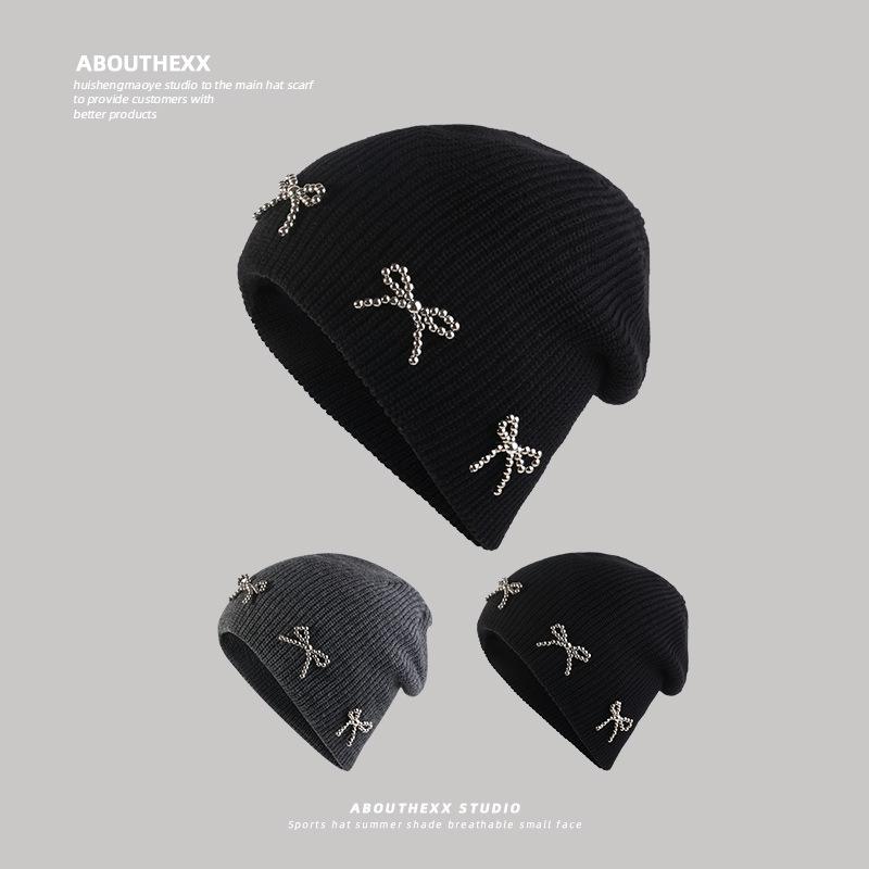 Korean Niche Hat Women's Bow Knitted Woolen Hat Autumn and Winter High End Cold Hat Warm and Versatile Ear Protection Hat Trend