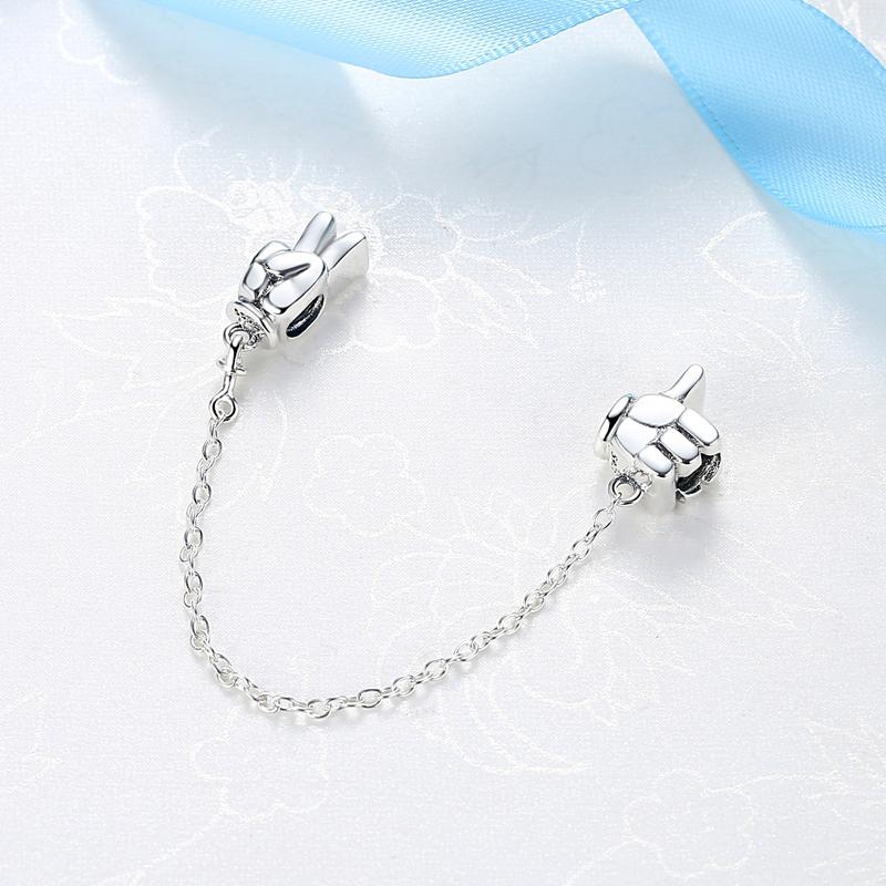 Original 100% 925 Sterling Silver Bead Charm Safety Chain Charms Crystals Beads Fit Bracelets Women Fashion DIY Jewelry